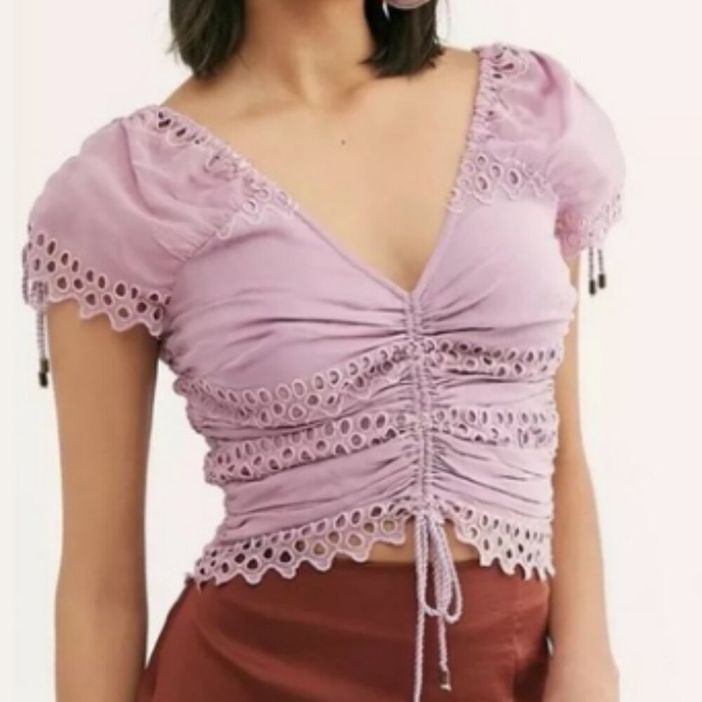 Free People Lavender Eyelet Crop Top – Size L